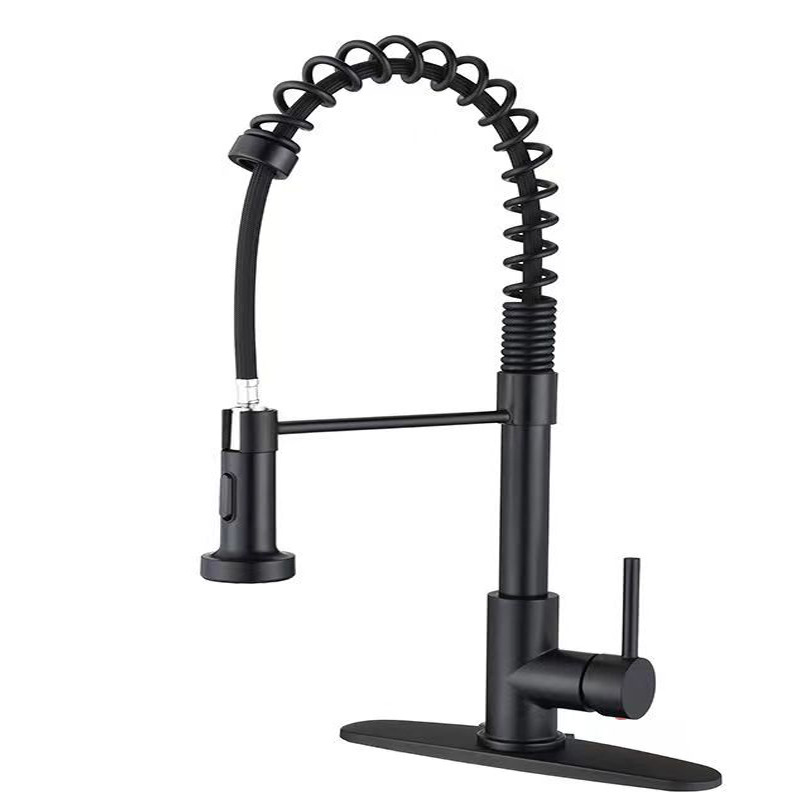 Cross-border 304 stainless steel spring faucet pull-out kitchen hot and cold multi-function telescopic rotating vegetable basin faucet