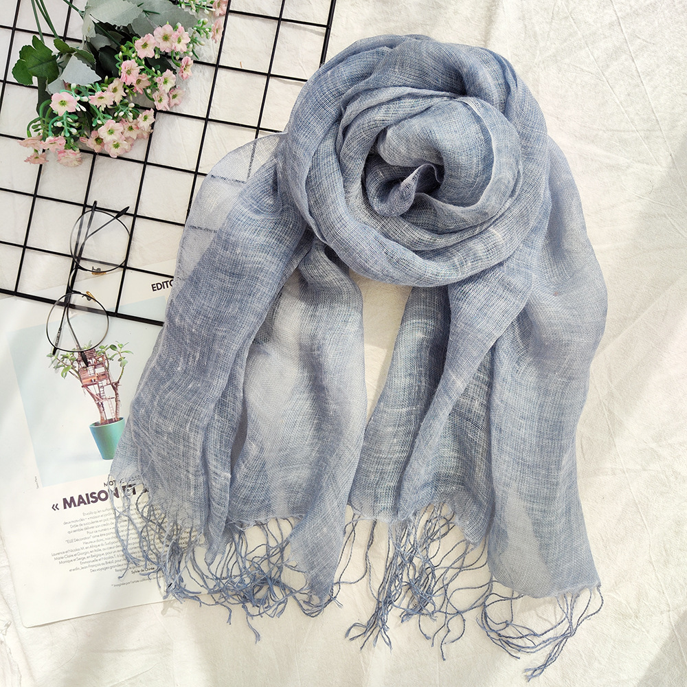 Japanese Artistic Retro Linen Scarf Women's Summer Solid Color Cotton and Linen Scarf Dirty Dyed Thin Shawl Foreign Trade Scarf for Women