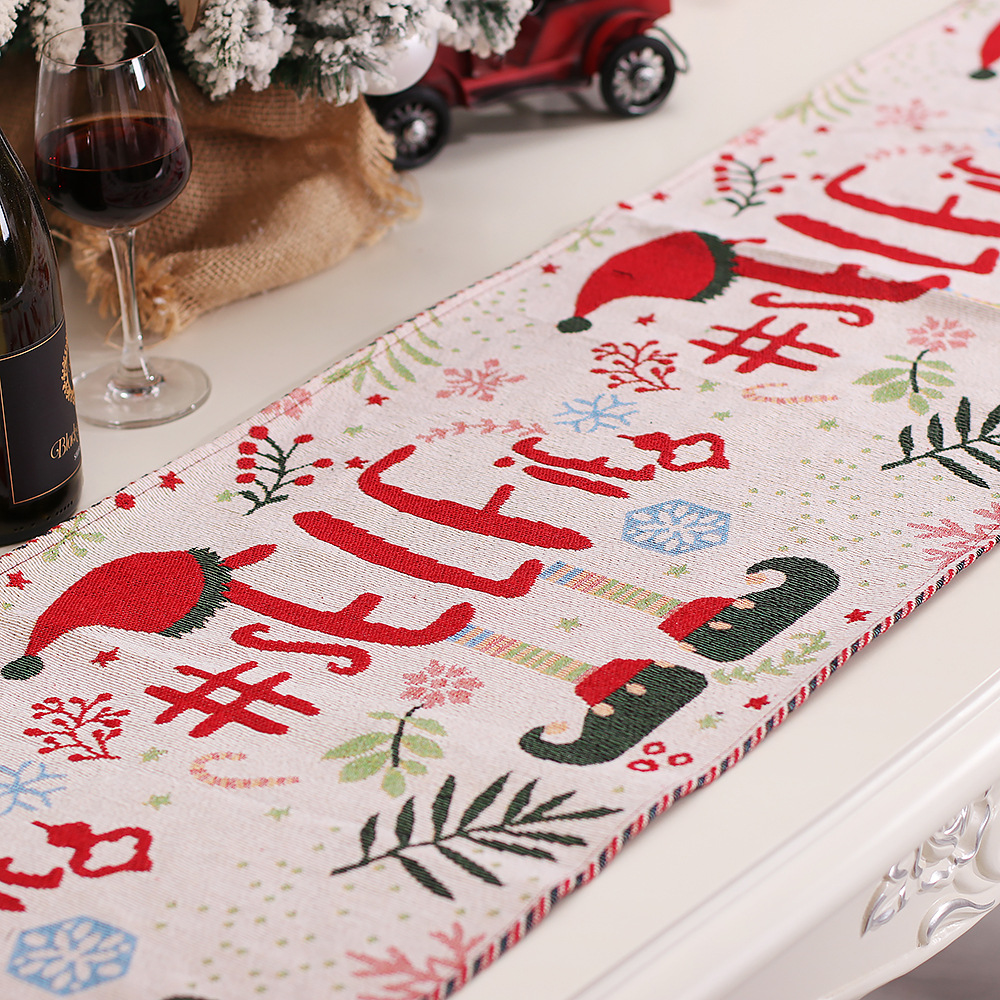 Mingguan Kerstmis nieuwe keuken tafel decoratie rekwisieten gebreide doek kwast tafelloper warmte isolatie pad cartoon tafelkleed_voghion.com