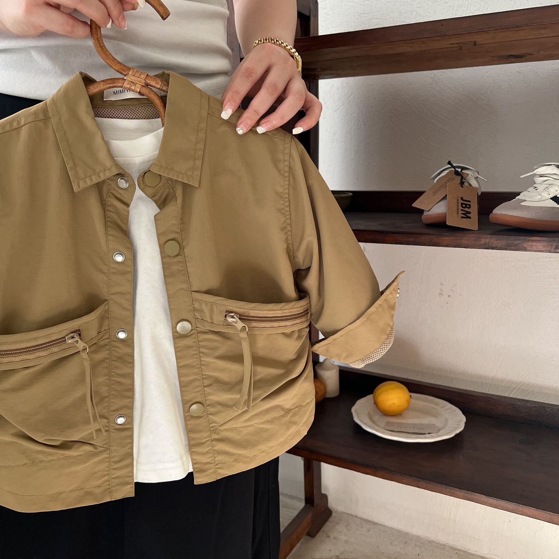 Children's shirt 2024 squinting autumn new boys and girls solid color work shirt baby personality shirt coat