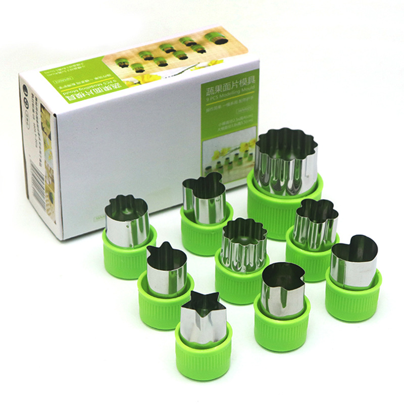 Spot nine-piece set of stainless steel biscuit mold diy fruit and vegetable cutting mold household cut flower mold set