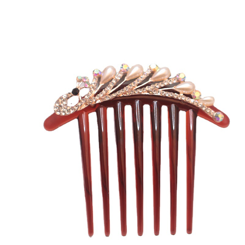 Korean-style Seven-tooth hair comb Pearl plate hair comb all-match rhinestone non-slip hair iron back head hair accessories headdress
