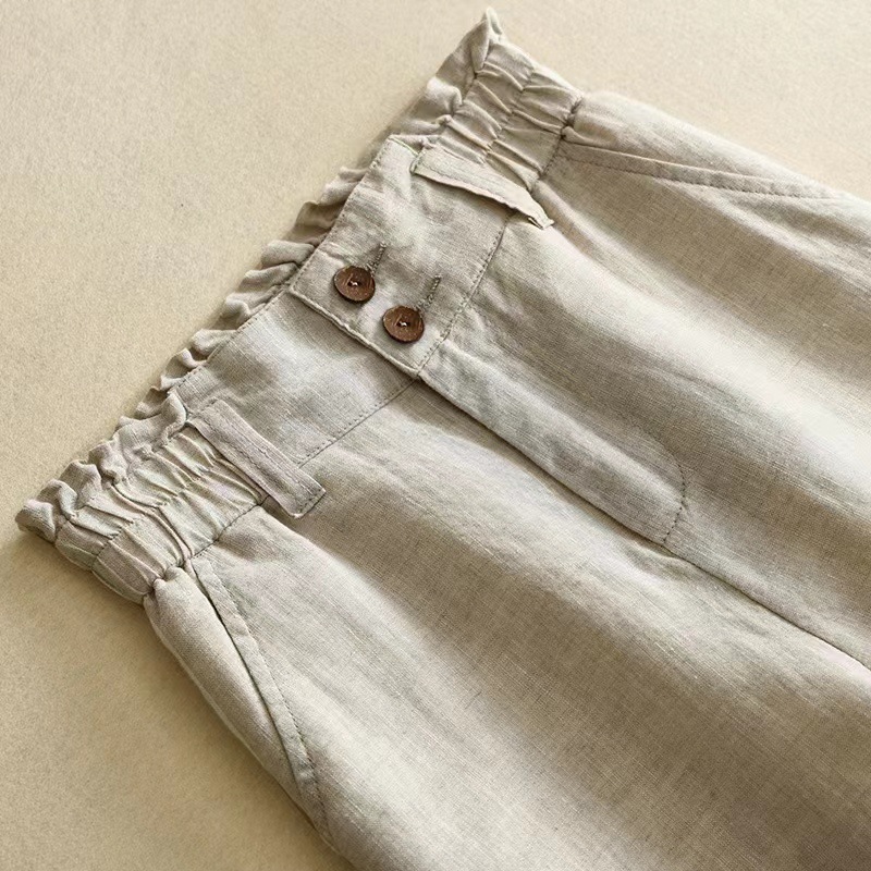 Linen Wide Leg Pants Women's High Waist Draping Spring and Summer Thin Casual Cotton and Linen Pants Flower Bud Waist Linen Pants