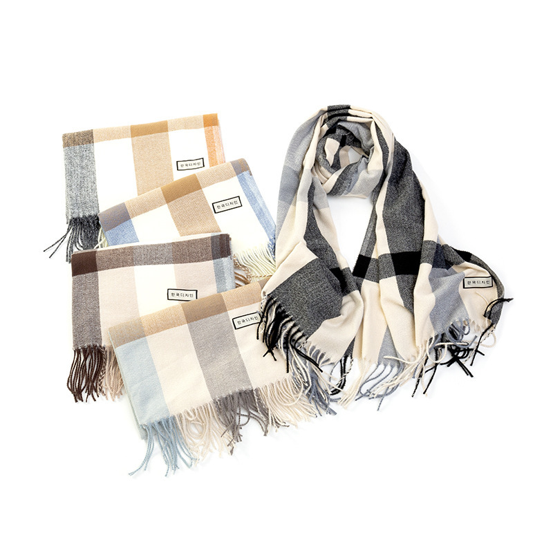 Women's cashmere-like plaid scarf 2023 new autumn and winter Korean style large straight scarf shawl scarf wholesale