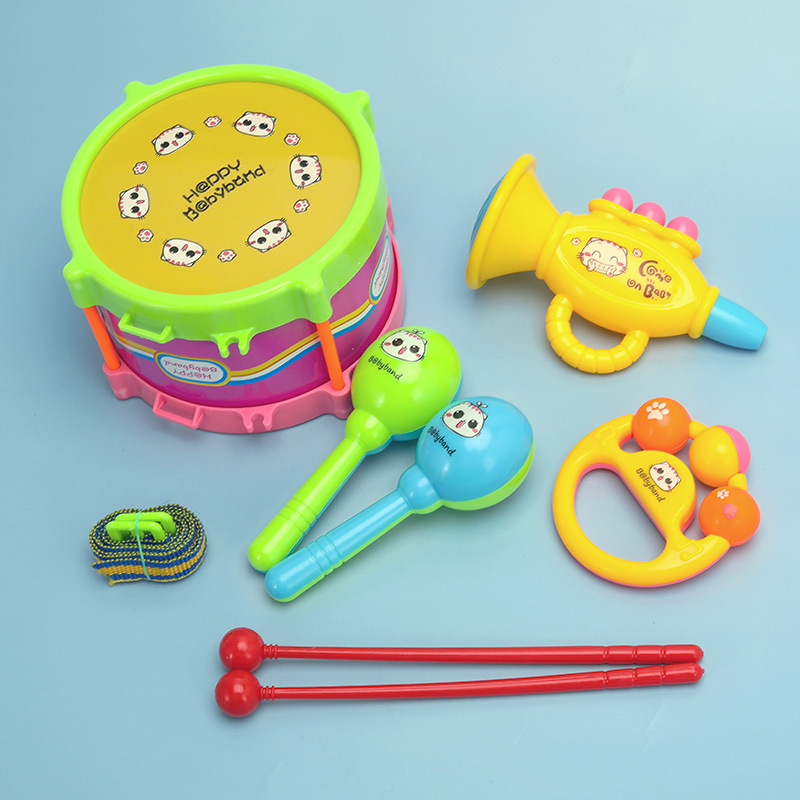 Children's Bell sand baby toys baby five-piece set double-sided blow tambourine horn baby wholesale