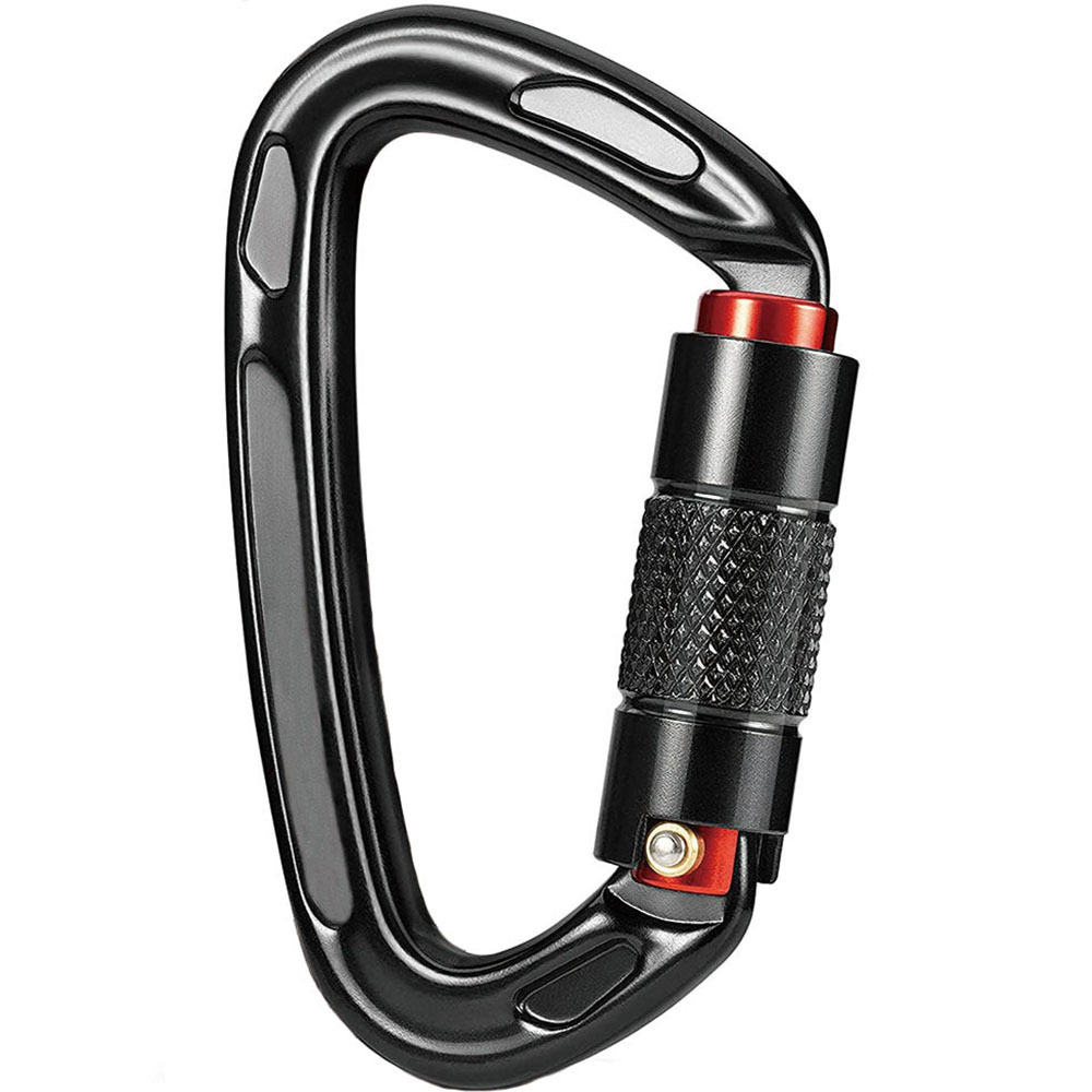 Amazon hot selling aviation aluminum D type 25KN automatic lock aluminum alloy carabiner yoga main lock carabiner