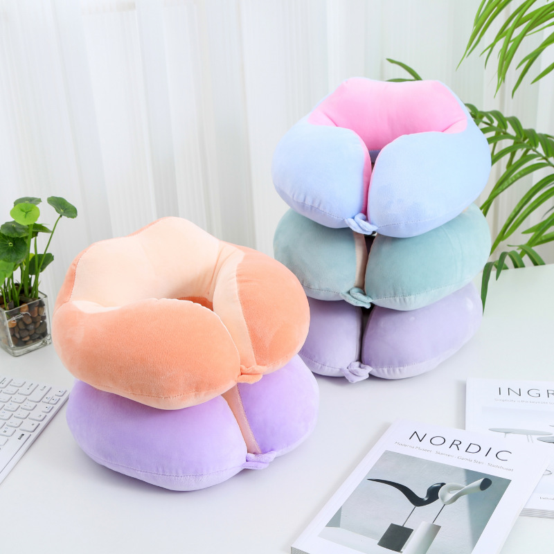 Double hump solid color neck pillow aircraft travel headrest office neck pillow portable car U-shaped pillow wholesale