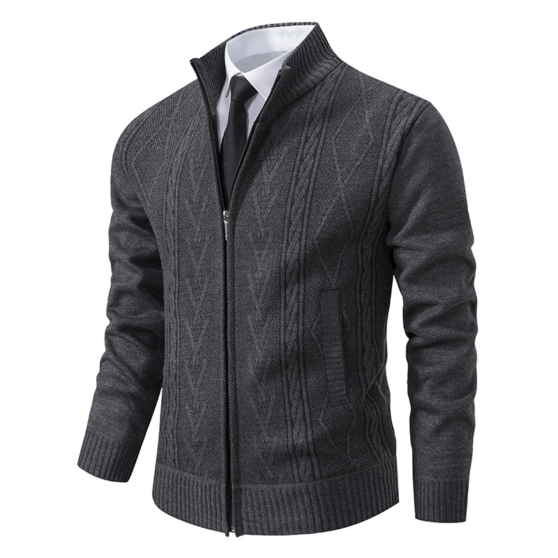 2023 new men's autumn and winter cardigan stand collar sweater jacquard coat men's thickened warm casual sweater fashion