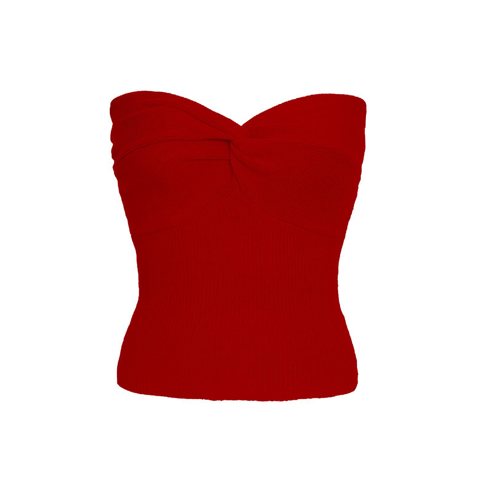 2024  European and American Spring and Summer New Solid Color Twisted Sling Short Tight Backless Tube Top Sweater Women's Clothing_voghion.com