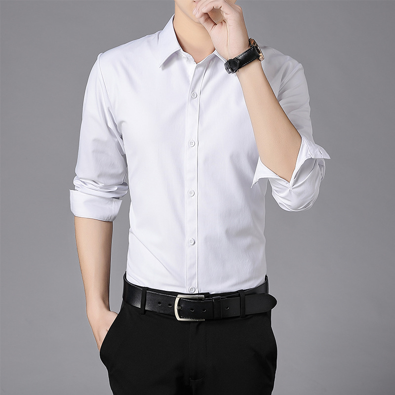 Autumn and winter warm solid color shirt men's long-sleeved business formal wear fleece-lined slim fit plus size all-matching workwear white shirt