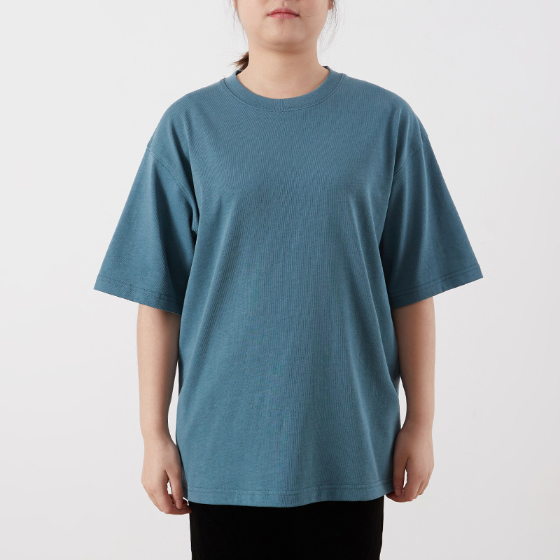300g Double Yarn Pure Cotton Solid Color Blank Short Sleeve T-Shirt Shoulder Loose T-Shirt Men's oversize E-Commerce Agency