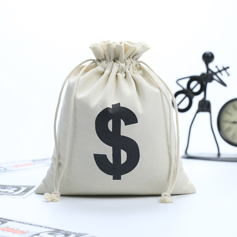 Canvas Bag Dollar Symbol Bag Bundle Money Bag Chip Letter Cotton and Linen Small Cloth Bag Dollar Bag Drawstring Bag Print logo