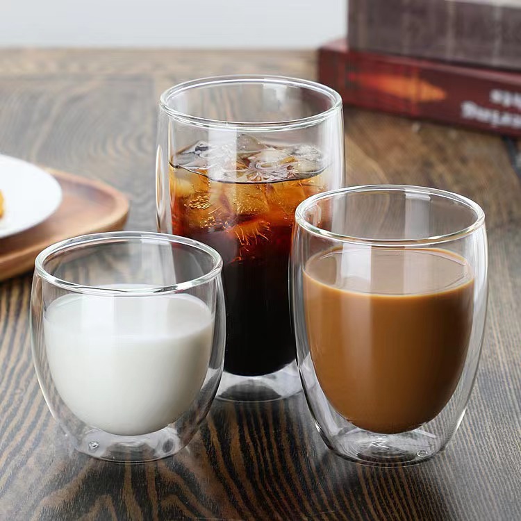 Spot Creative Double-layer Transparent Glass Water Cup Household Double-layer Glass Egg-shaped Cup Cold Drink Milk Juice Coffee Cup