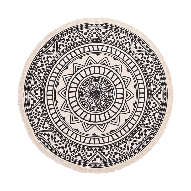 Cross-border Nordic ethnic cotton and linen floor mat round retro plain handmade carpet bedroom bedside floor mat