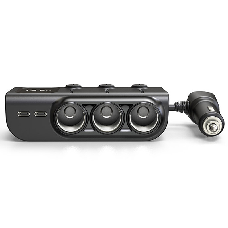Car charger super fast charging one-to-three cigarette lighter multi-port fast charging display voltage car charger manufacturer