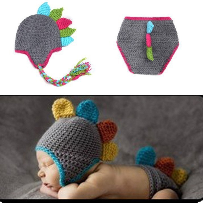 Dinosaur Set Handmade Wool Gray Dinosaur Pure Handmade Woven Photo Studio Baby Baby Wool Photo Suit