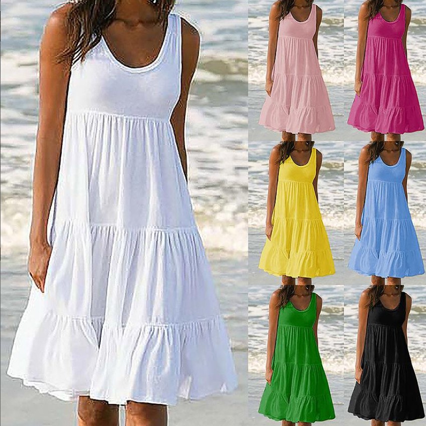 S--5XL imitation Cotton spot version women's fashion casual loose beach dress summer sleeveless long dress women
