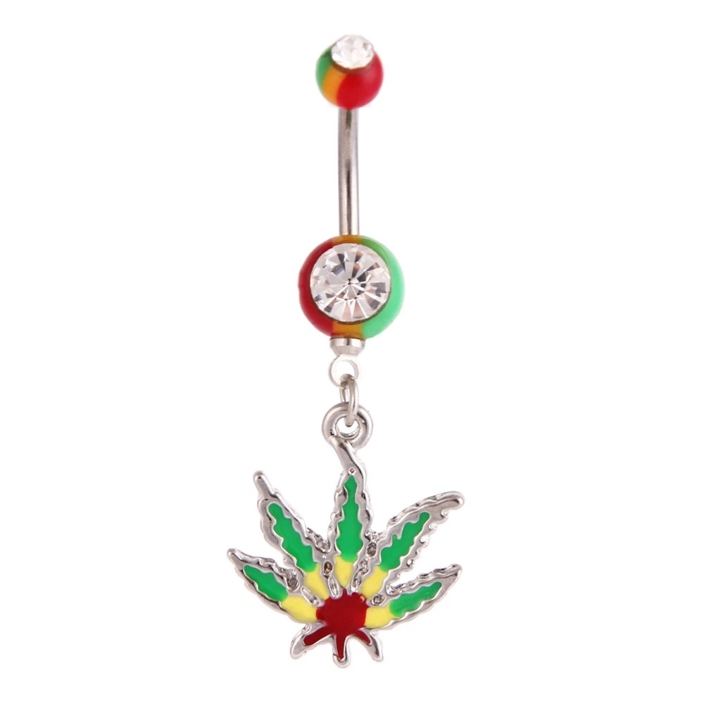 Cross-border special e-commerce hot leaf navel ring Maple Leaf dripping oil navel buckle high-grade navel accessories body piercing jewelry