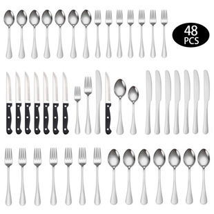 Amazon Hot Selling Stainless Steel Tableware 48 Piece Set Western Steak Knife Dinner Knife Main Dinner Spoon Fork Dessert Spoon Set