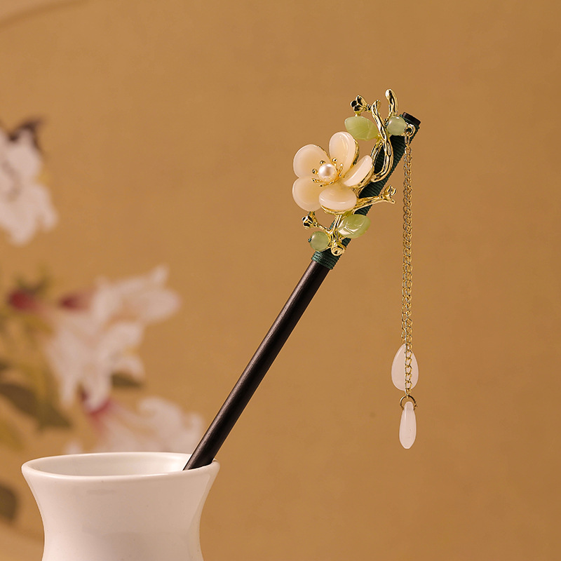 Guofeng Ming-made Osmanthus Wooden Hairpin Step-up Tassel Retro Hairpin Daily Ancient Chinese Clothing Cheongsam Accessories Hair Hairpin Wholesale