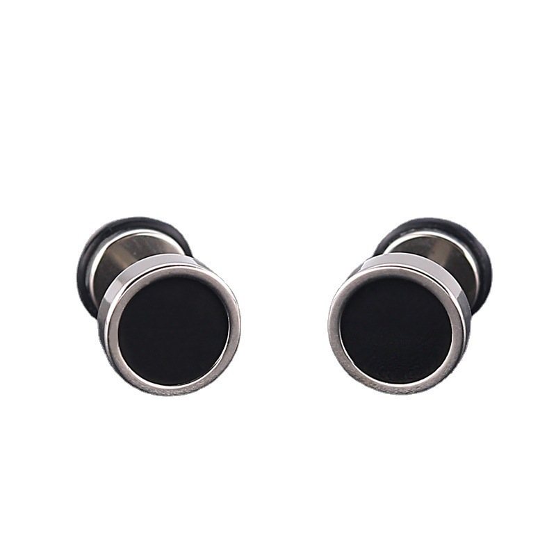 Korean style new titanium steel round black drip earrings stainless steel electroplated round cake punk style earrings earrings