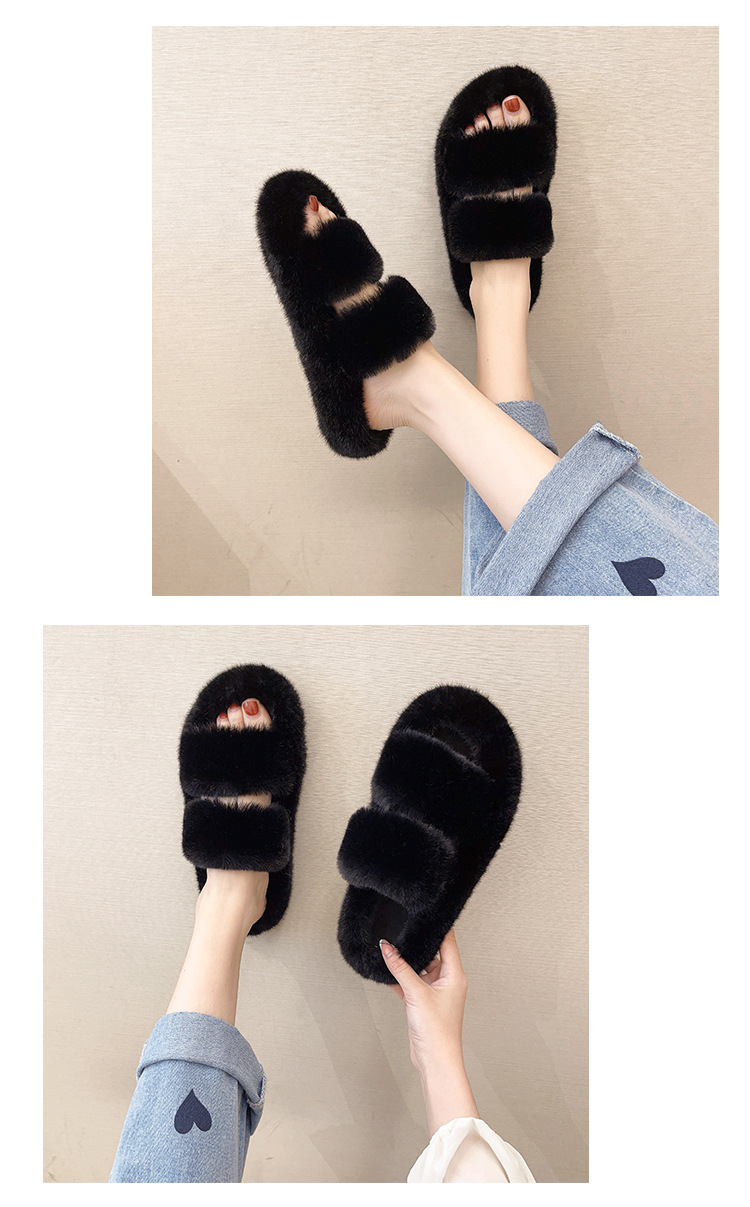 Foreign trade large size double Mao Mao slippers women autumn and winter New wear flat bottom one-word warm cotton slippers women Wholesale_voghion.com