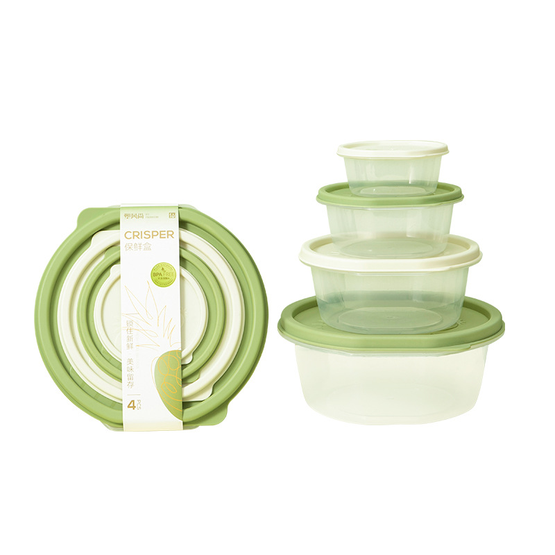 Fruit Fresh-keeping Box Wholesale Four-piece Food Grade Household Plastic Microwave Heatable Refrigerator Sealed Lunch Box