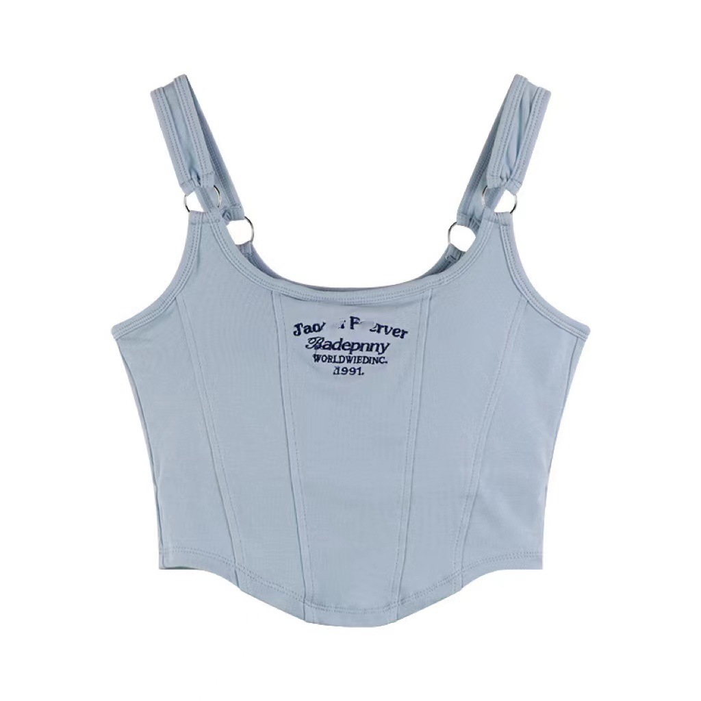 Pure Desire Letter Embroidered Small Camisole Women's Inner Cotton Spice Girl Wear Slim-fit Short Mesh Infrared Wear Top