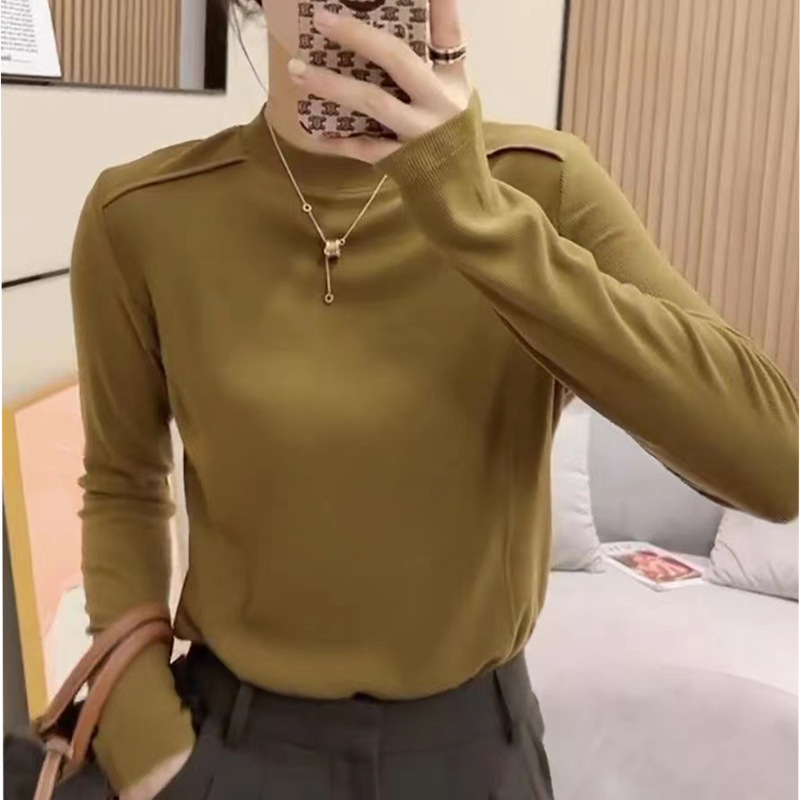 Spring and Autumn new women's Fishbone T-shirt women's long-sleeved inner wear slim outer wear all-matching bottoming shirt women's top