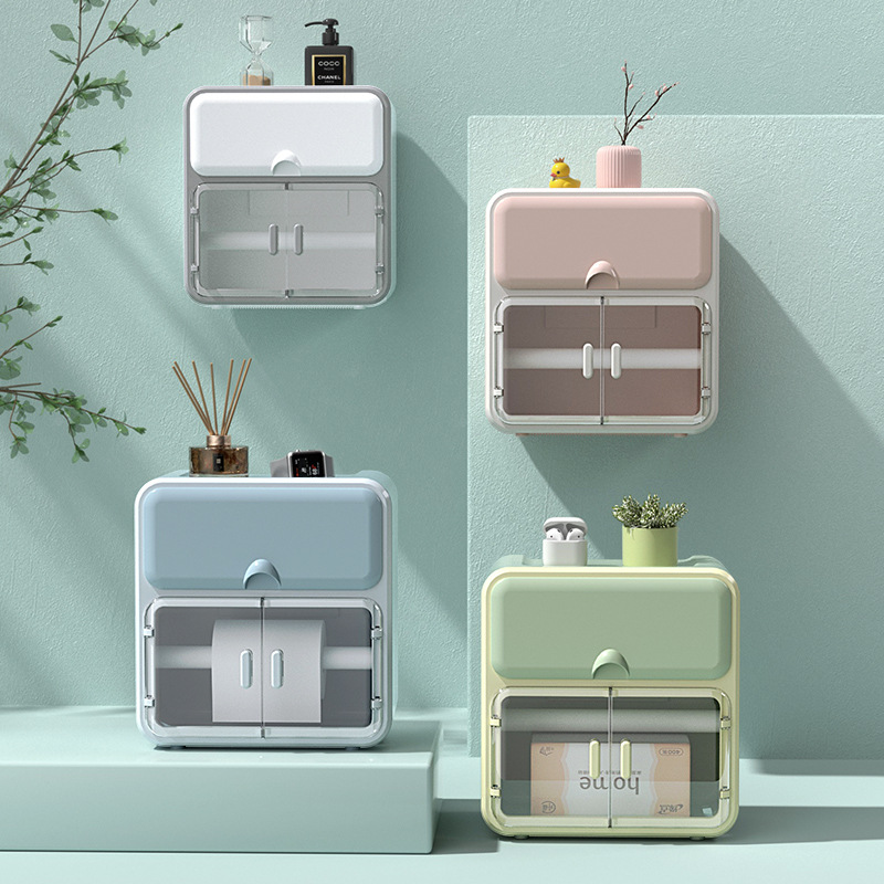 Punch-free waterproof wall-mounted toilet paper box bathroom multifunctional storage box tissue box paper box wholesale