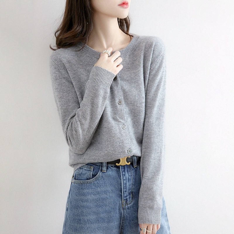 2023 Spring and Autumn New Round Neck Knitted Cardigan Women's Loose Slim Sweater Fashionable All-match Short Top Women's Jacket