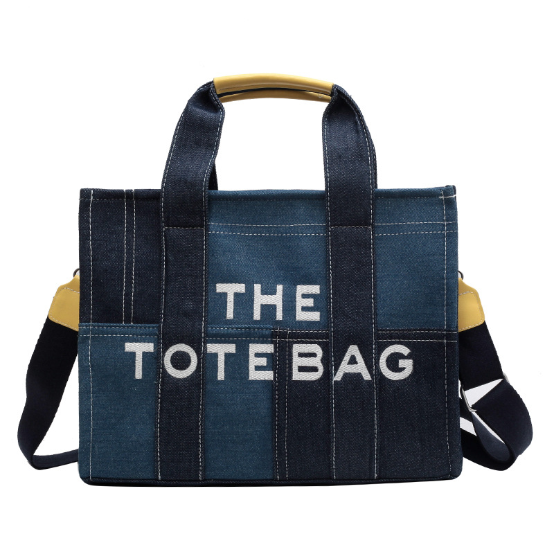 Cross-border European and American New Arrival Denim Canvas Bag Fashionable All-match Letter Shoulder Bag Large Capacity Women's Hand Tote Bag