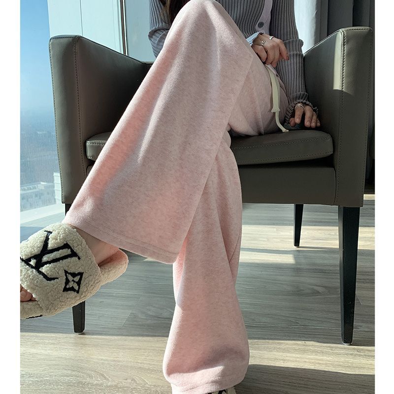 Autumn and Winter fleece-lined Thickened High Waist Drawstring Glutinous Rice Towel Cashmere Pants Wide Leg Loose Dagging Loose Floor-mopping Casual Pants