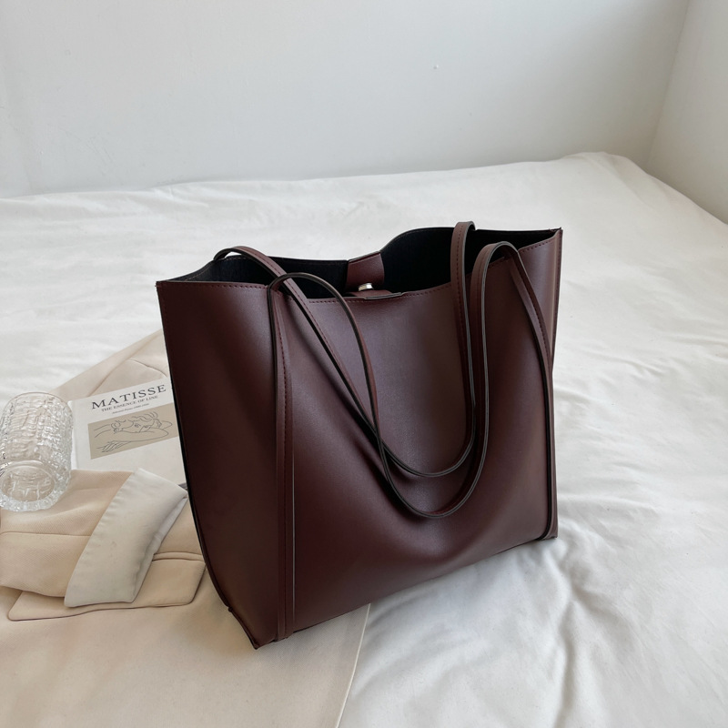 Large-capacity retro bag women's new bag shoulder bag fashionable large bag high-end solid color tote bag