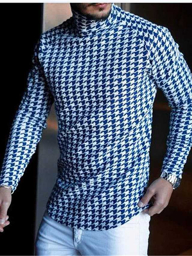 2022 Spring European and American Cross-border Men's Slim-fit Pullover Long-sleeved T-shirt Men's High Collar Striped Base Shirt