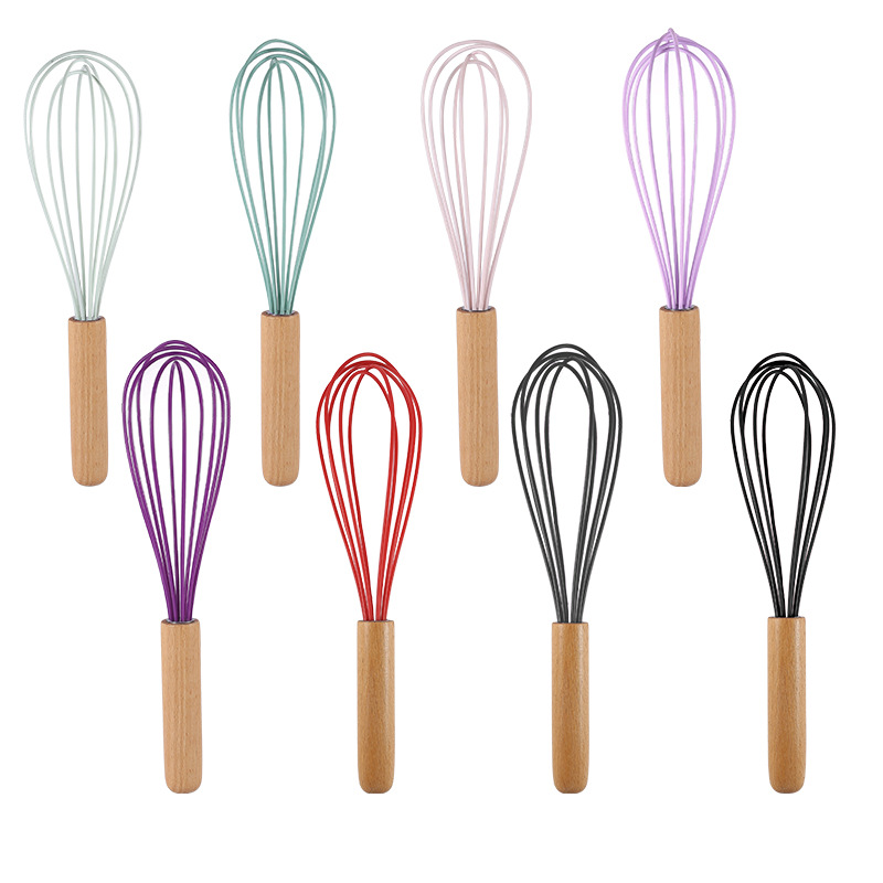 Wooden handle color handheld silicone eggbeater manual liquid stirring stick cream dispenser kitchen household tools