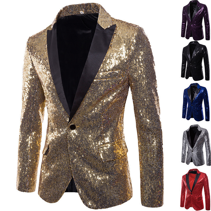 European and American Performance Dress Gold Sequin Suit Korean Suit Nightclub Men's Host MC Studio Coat Spot Batch