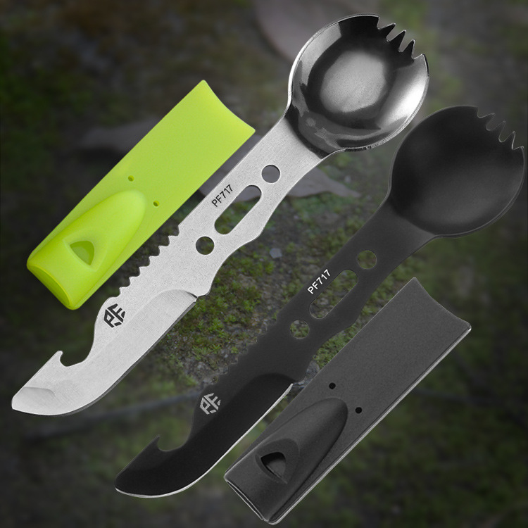 New multi-functional outdoor knife stainless steel fruit knife camping tableware spoon camping tool combination in stock