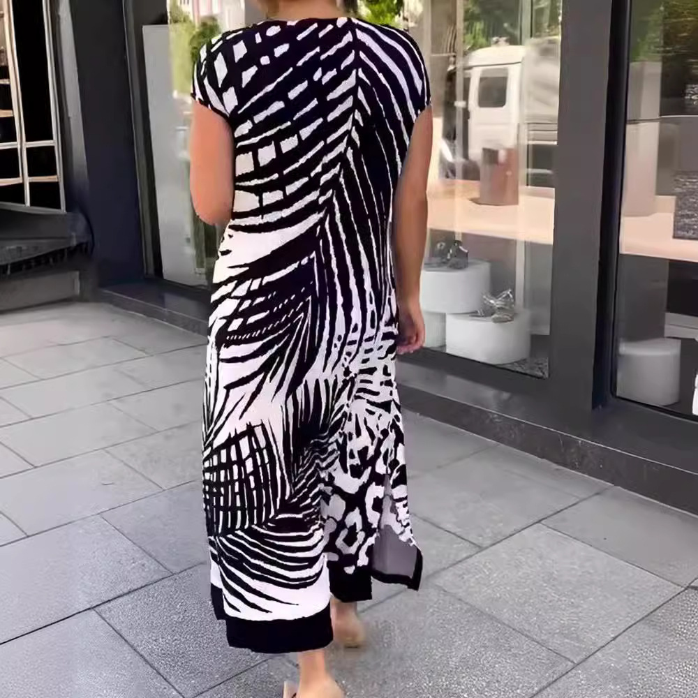 2023 Cross-border Summer New European and American Fashion Printed Loose Dress Women Amazon Quick Sale