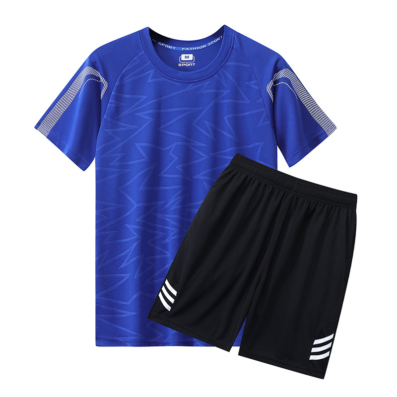 2206 Short-sleeved Sports Suit Men's Quick-drying Clothes Casual Football Running Training Clothing Short-sleeved Shorts Spring and Summer Explosion