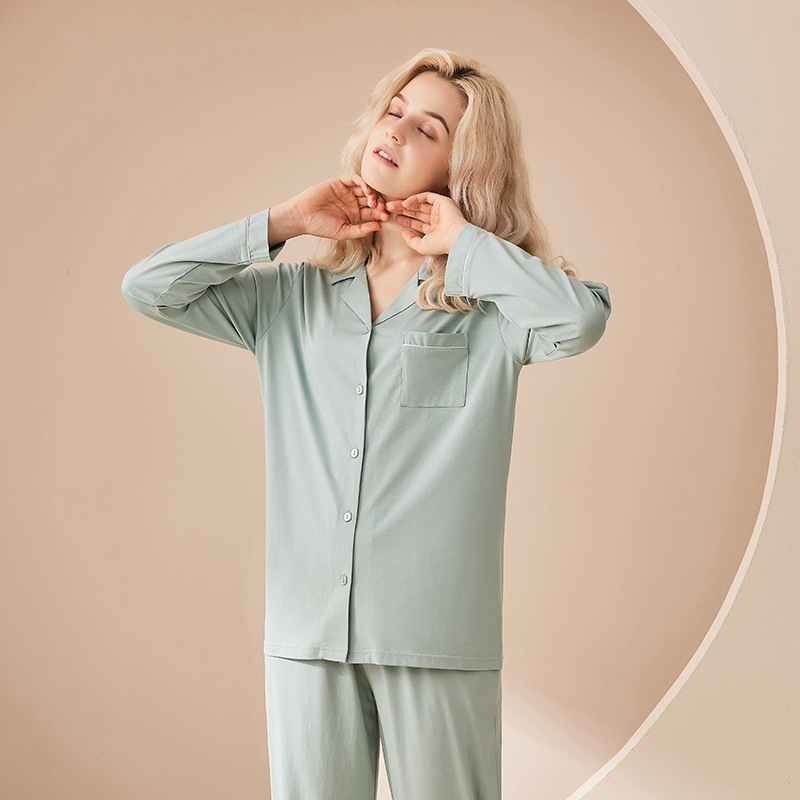 Solid Color Modal Men's and Women's Home Clothes Spring and Autumn Long Sleeve Couple's Pajamas Women's Autumn Pajamas Men's suit