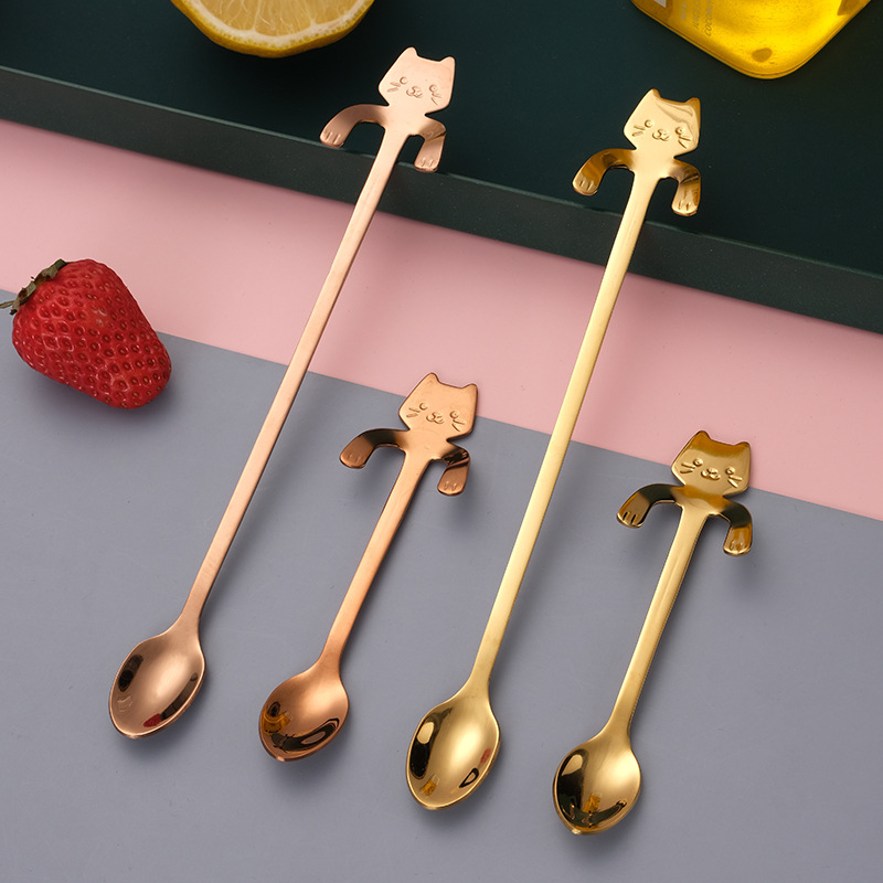 Cross-border 304 stainless steel coffee spoon cat spoon hanging Cup mixing dessert tea spoon hanging long handle mug ice spoon