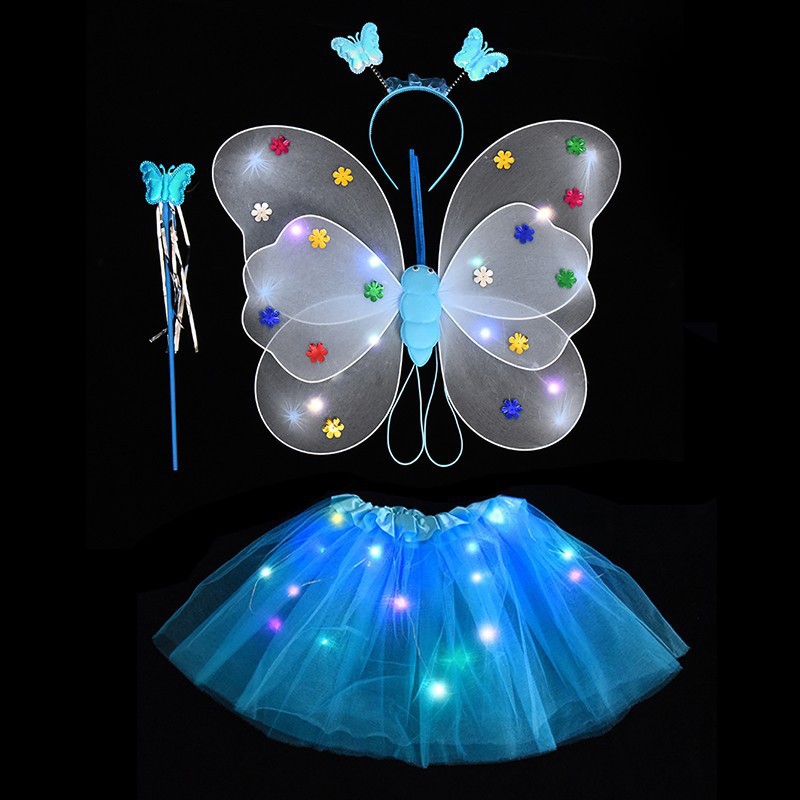 Children's Back Luminous Butterfly Wings Performance Costume Props Luminous Angel Wings 20 Light Butterfly Wings Three-piece Set