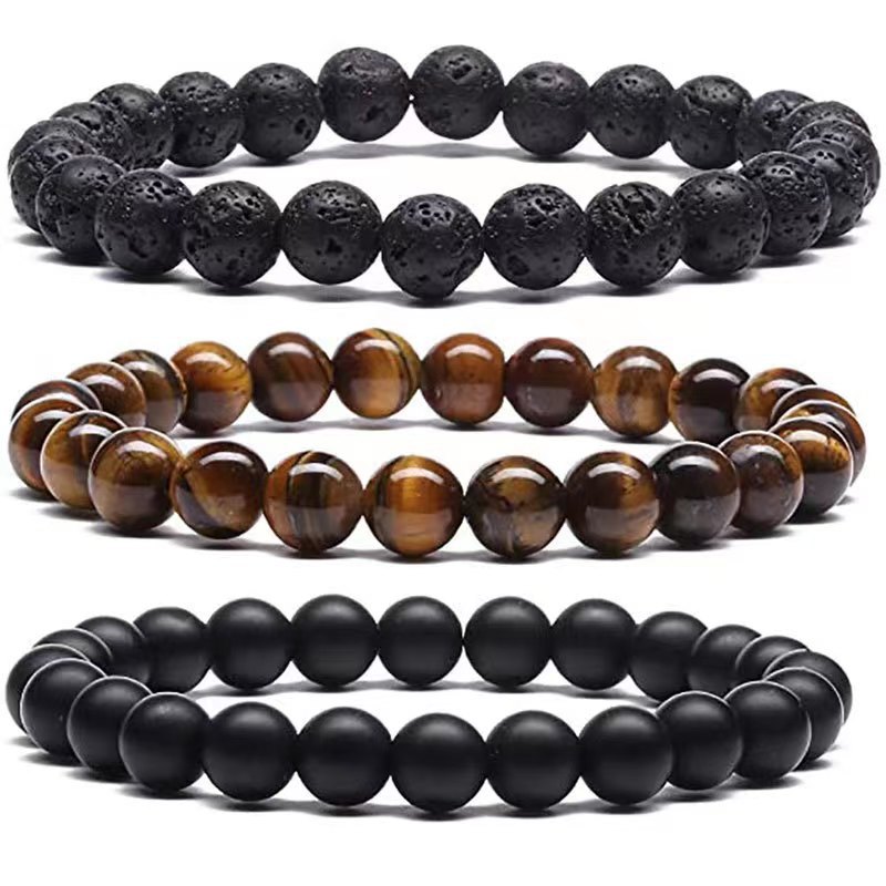 Europe and the United States cross-border AliExpress AMZ new natural semi-precious stone volcanic stone tiger's eye obsidian black crystal bracelet