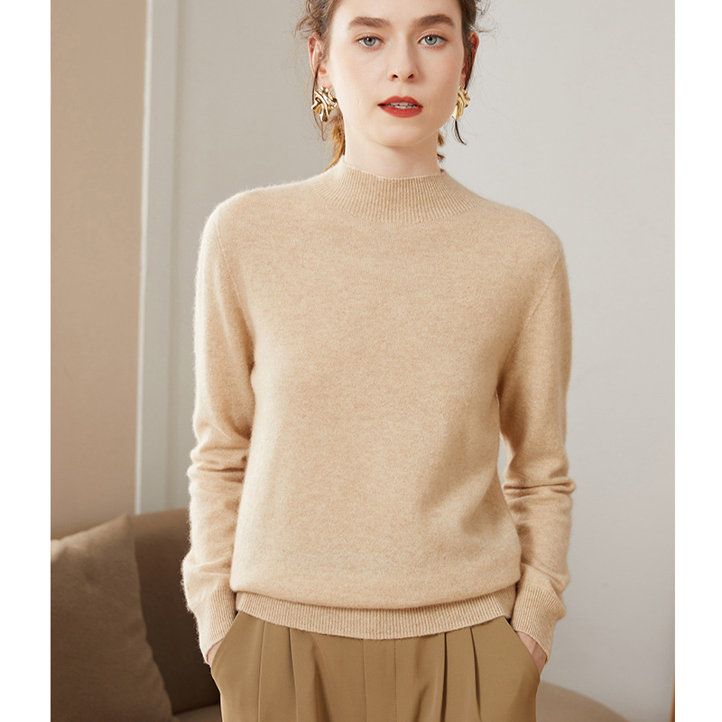 Autumn and Winter new first-line clothing half turtleneck cashmere sweater women's seamless one-piece knitted wool bottoming shirt wholesale