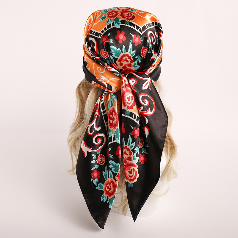 Nordic Striped Silk Scarf Internet Popular Same Style Scarf Shawl Dual-purpose Travel Sunscreen Large Square Scarf 90cm Sachet Imitation Silk