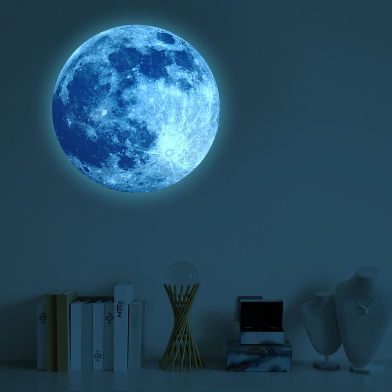 30cm Luminous Moon Wall Stickers Children's Room Decoration Luminous Moon Decorative Sticker Green/Blue Light/Pink Light