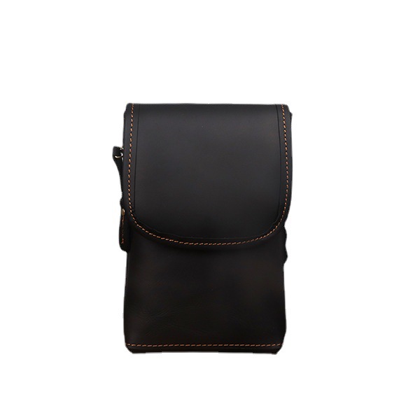 Crazy Horse Leather Men's Bag Men's Shoulder Crossbody Bag Genuine Leather Mobile Phone Waist Bag Wear Pants Belt Top Layer Cowhide Small Satchel