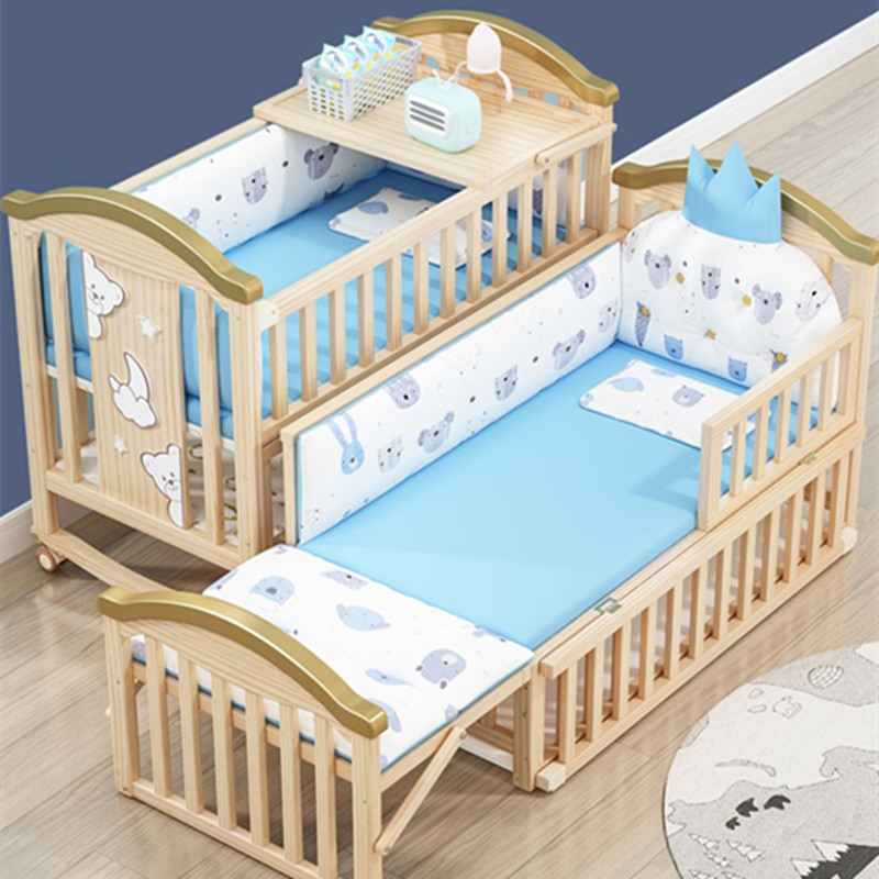 Baby crib solid wood paint-free baby bb cradle multi-functional children's movable stitching bed