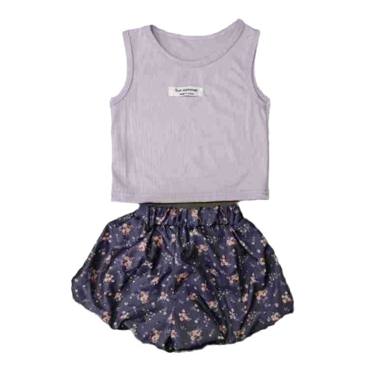 Girls' small vest T-shirt top 2024 summer baby girl western style cute short floral short suit wholesale